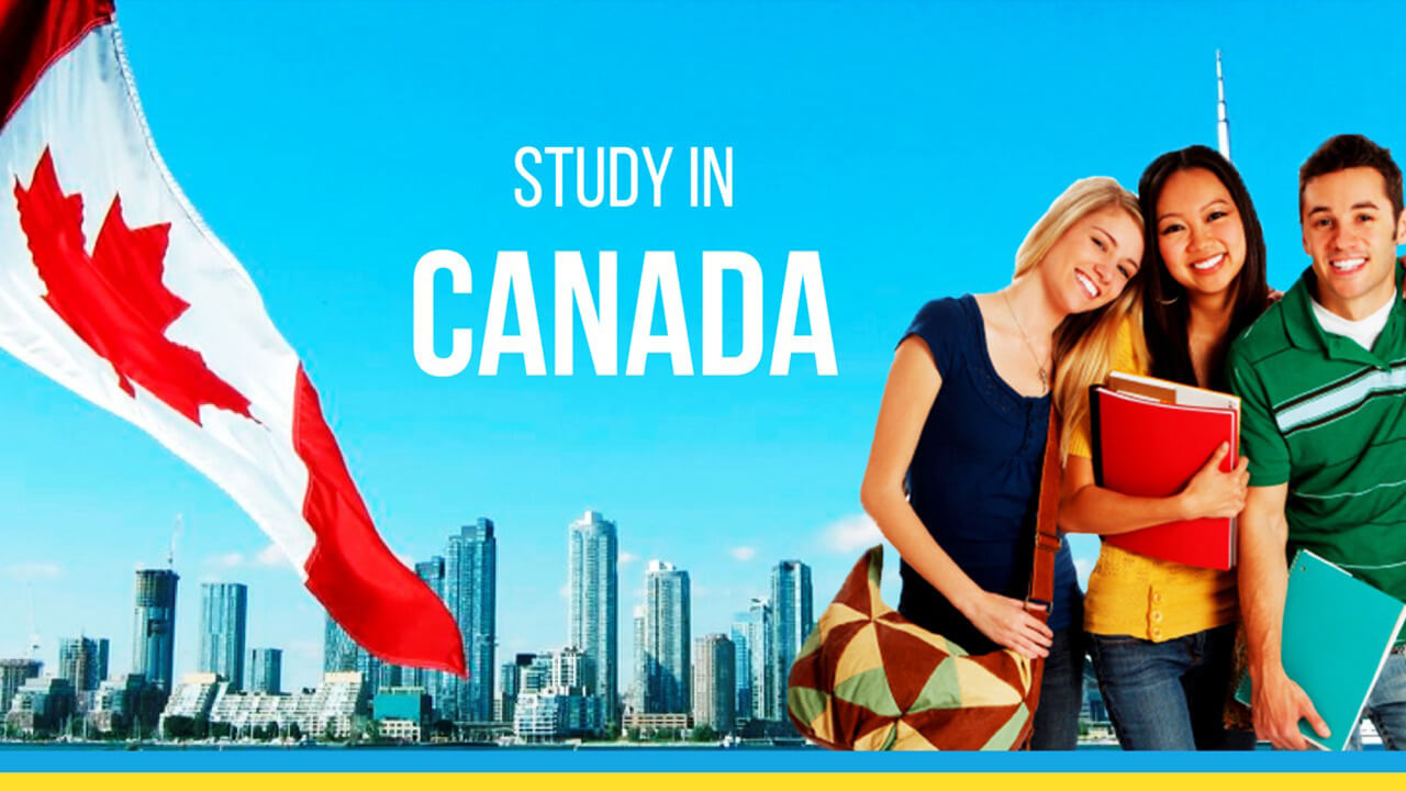 Study in canada image with Canada flag.